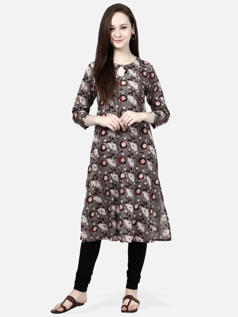 

Molcha Women Taupe & Maroon Printed A-Line Cotton Kurta