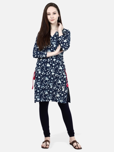 

Molcha Women Blue & White Printed Straight Kurta