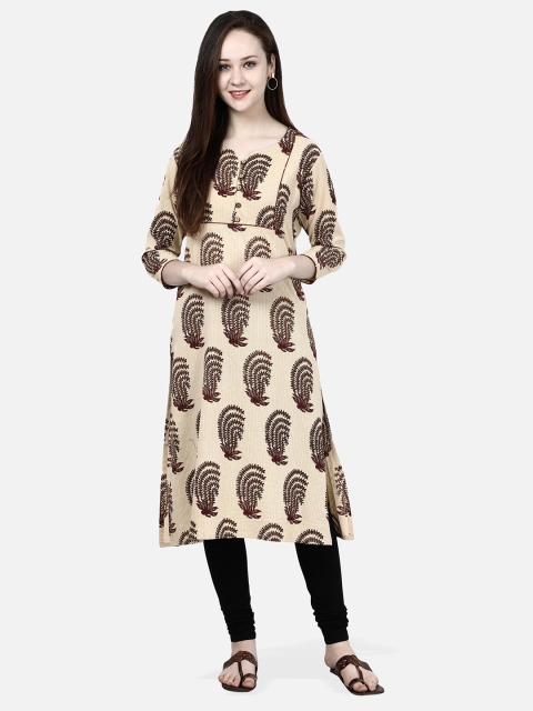

Molcha Women Beige & Maroon Printed Straight Kurta