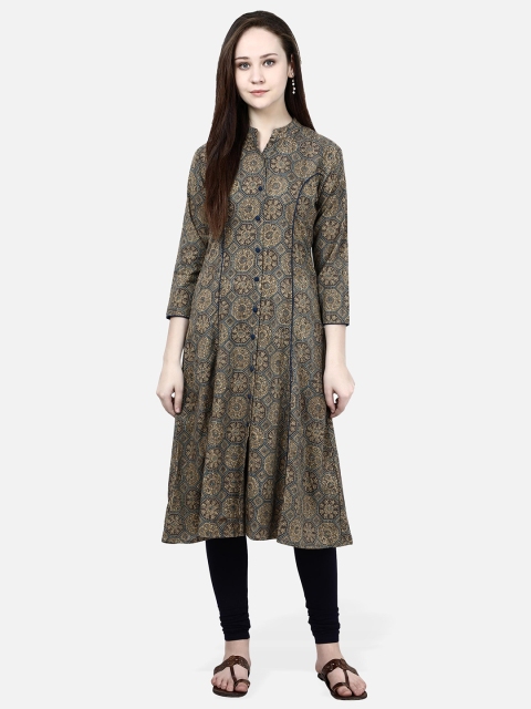 

Molcha Women Brown & Blue Printed Anarkali Kurta