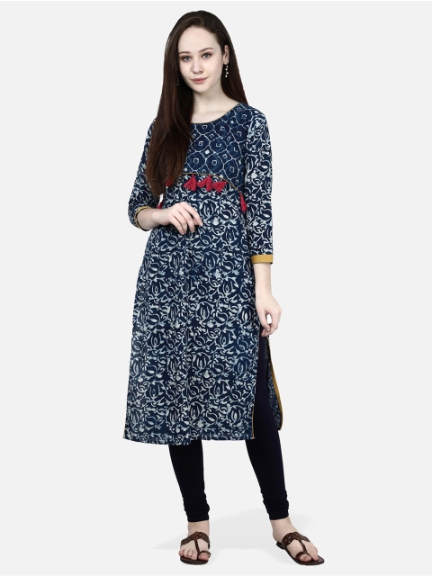 

Molcha Women Blue Printed Straight Kurta