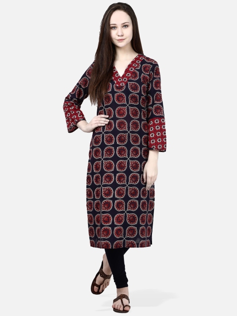 

Molcha Women Maroon & Navy Blue Printed Straight Kurta