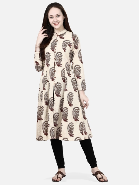 

Molcha Women Beige & Maroon Printed Anarkali Kurta