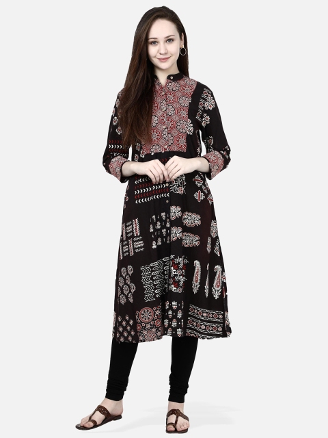 

Molcha Women Black & Maroon Printed Anarkali Kurta