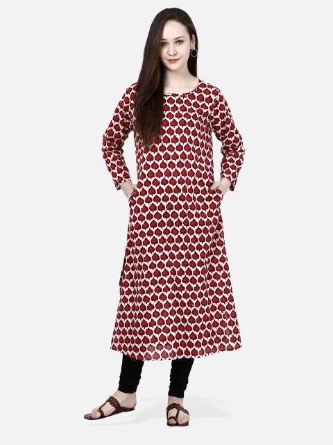 

Molcha Women Maroon & Off White Printed A-Line Kurta