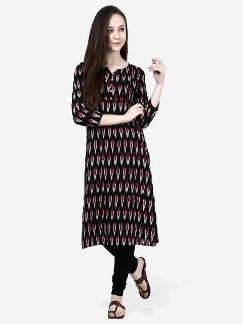

Molcha Women Black & Maroon Printed Straight Kurta