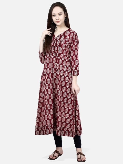 

Molcha Women Maroon Woven Design Anarkali Kurta