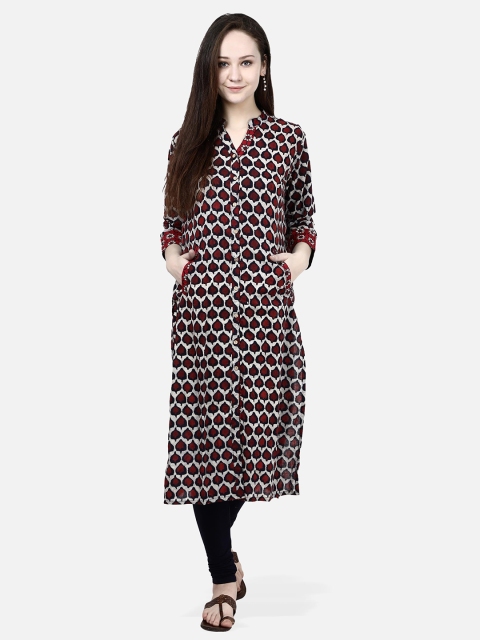 

Molcha Women Maroon & White Printed Straight Kurta