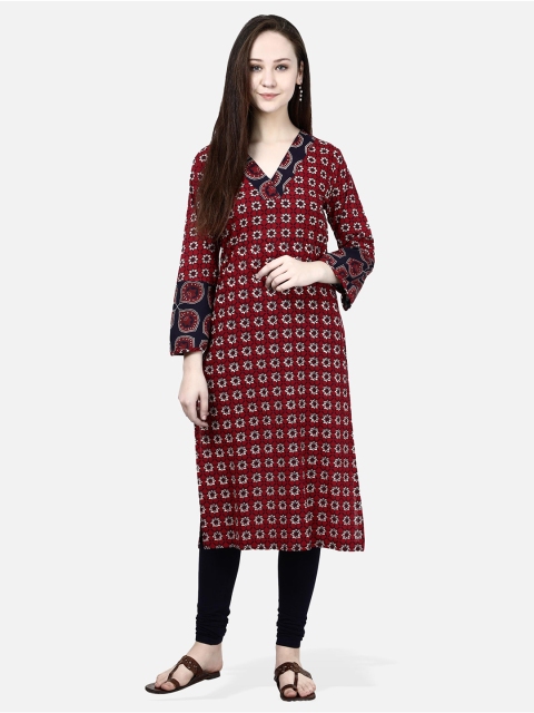 

Molcha Women Maroon & Off-White Ajrak Printed Straight Kurta
