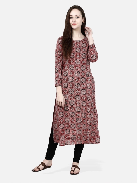 

Molcha Women Maroon & White Printed Straight Kurta
