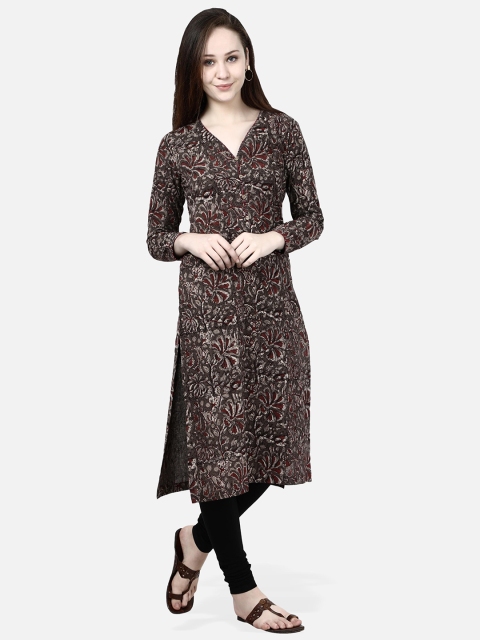 

Molcha Women Maroon & Grey Printed Straight Kurta