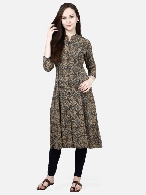 

Molcha Women Taupe Ajrak Printed Straight Kurta