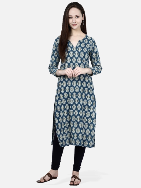 

Molcha Women Blue & White Printed Straight Kurta