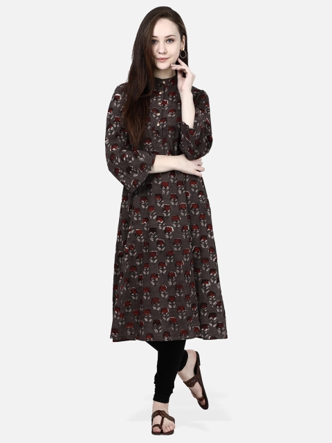 

Molcha Women Taupe & Maroon Printed Anarkali Kurta