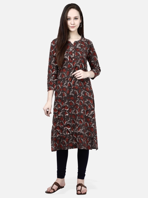 

Molcha Women Maroon & Taupe Printed Straight Kurta