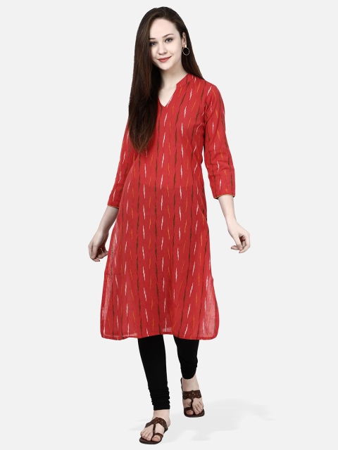 

Molcha Women Red & Red Woven Design Straight Kurta