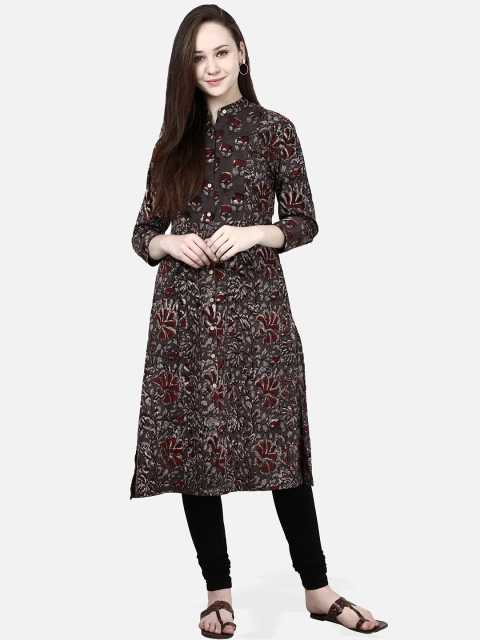 

Molcha Women Maroon & Grey Hand-Block Printed Straight Kurta