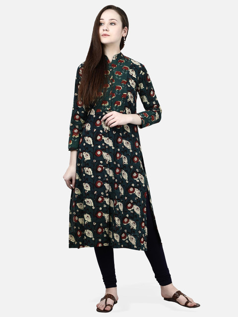 

Molcha Women Green & Brown Printed Straight Kurta