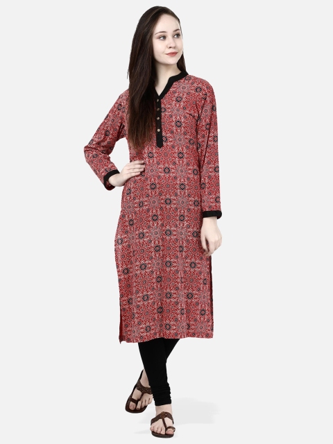

Molcha Women Red & Black Printed Straight Kurta