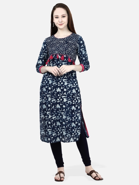 

Molcha Women Blue & White Embroidered Straight Kurta