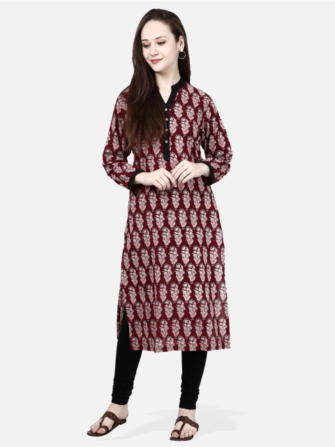 

Molcha Women Maroon & Black Woven Design Straight Kurta