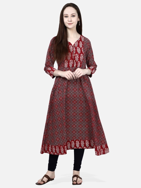 

Molcha Women Maroon Woven Design Anarkali Kurta