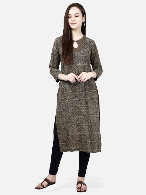 

Molcha Women Brown Ajrak Printed Cotton Straight Kurta