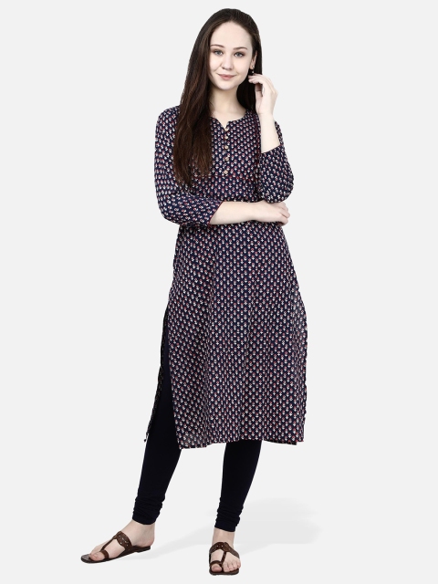 

Molcha Women Blue & Maroon Printed Straight Kurta