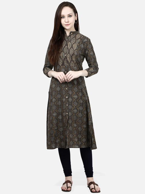 

Molcha Women Brown Ajrak Printed Cotton Straight Kurta