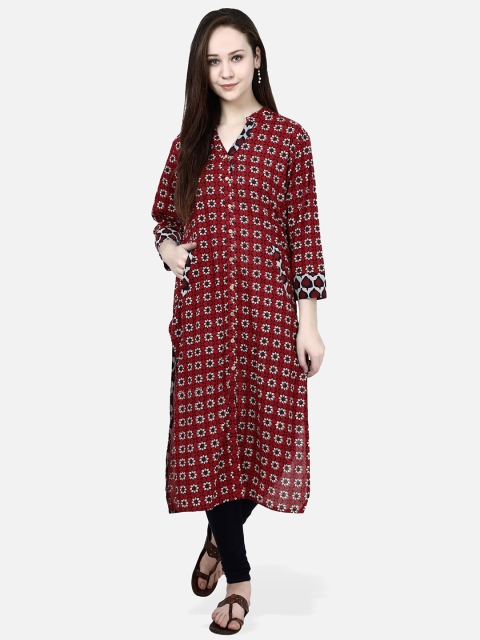 

Molcha Women Red & Black Printed Cotton Straight Kurta