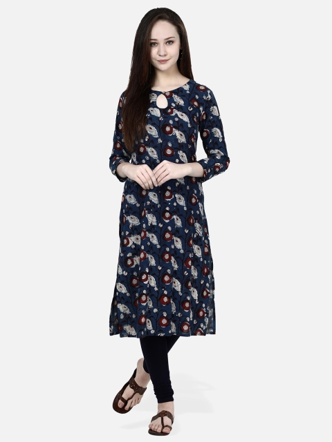 

Molcha Women Navy Blue & Blue Printed A-Line Kurta