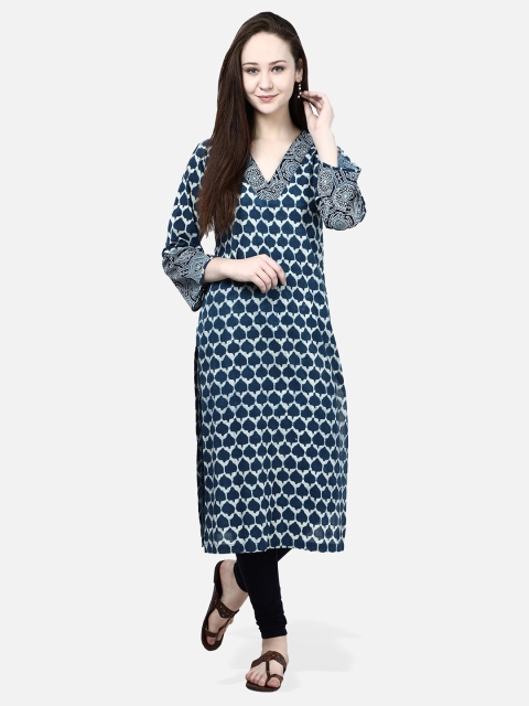 

Molcha Women Blue & White Printed Straight Kurta