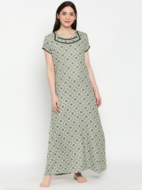 

XIN Women Green Printed Nightdress