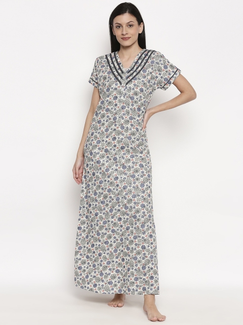 

XIN Women Grey & Off-White Printed Maxi Nightdress