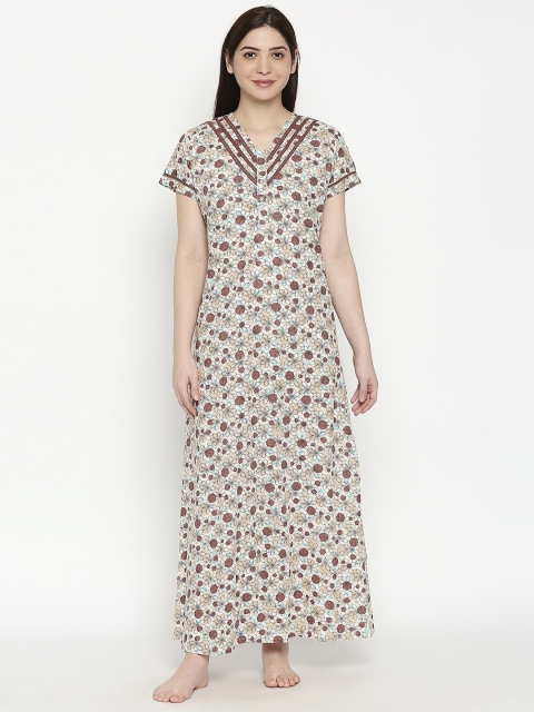 

XIN Women Beige & Brown Printed Maxi Nightdress