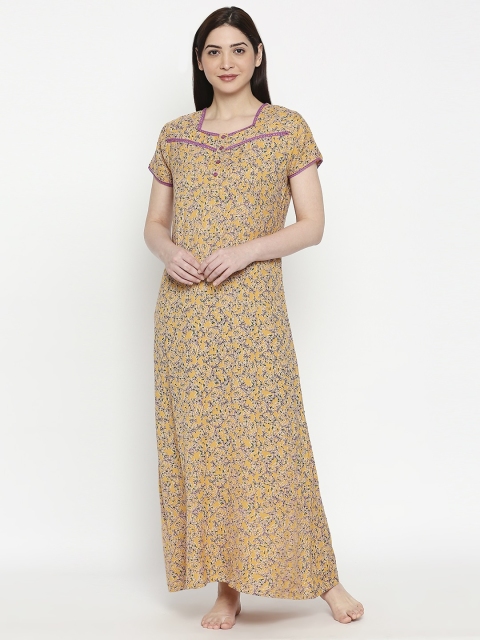 

XIN Women Yellow & Purple Floral Printed Nightdress