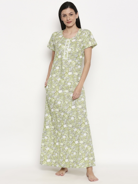 

XIN Women Green & White Printed Nightdress