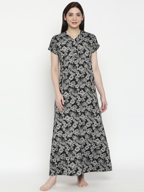 

XIN Women Black & Grey Printed Maxi Nightdress