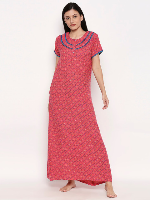 

XIN Women Pink & Blue Printed Nightdress