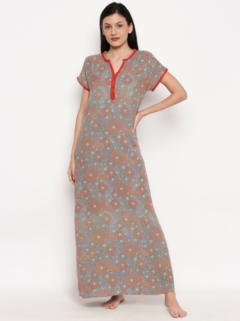 

XIN Women Green & Red Printed Maxi-Length Nightdress