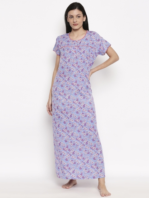 

XIN Women Blue & Purple Printed Maxi Nightdress