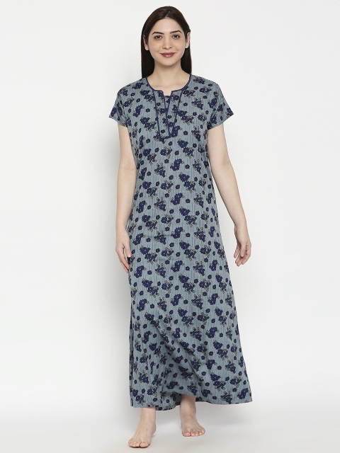 

XIN Women Blue & Black Printed Maxi-Length Nightdress