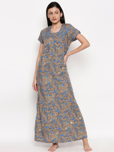 

XIN Women Grey & Blue Printed Nightdress