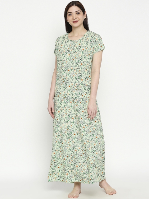 

XIN Women Green & Yellow Floral Printed Nightdress
