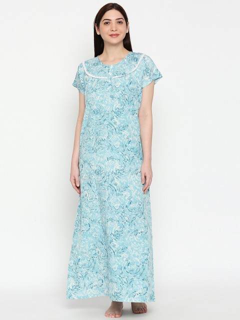 

XIN Women Blue & White Printed Nightdress