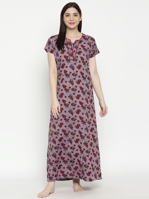 

XIN Women Magenta Pink & Red Printed Maxi Nightdress