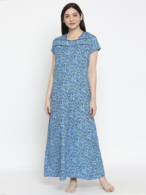 

XIN Women Blue & Black Printed Maxi Nightdress