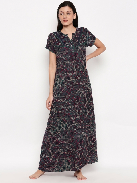 

XIN Women Black & Maroon Printed Nightdress