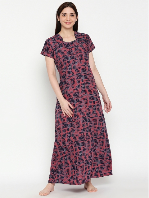 

XIN Pink & Black Printed Maxi-Length Nightdress