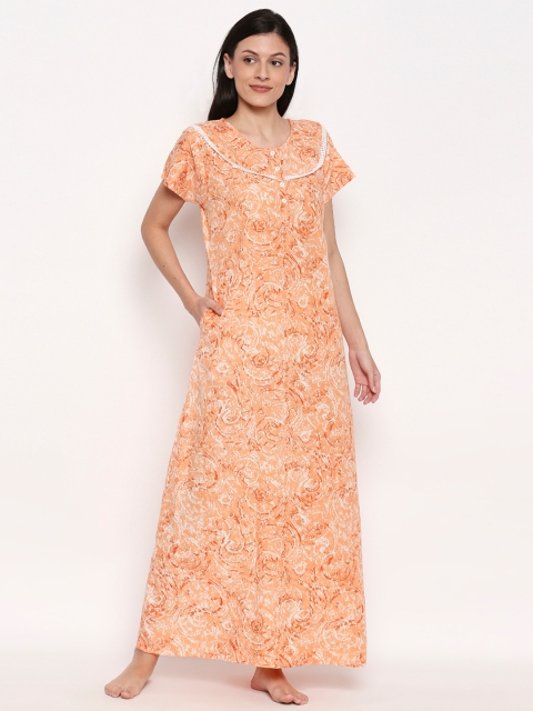 

XIN Women Orange Printed Nightdress